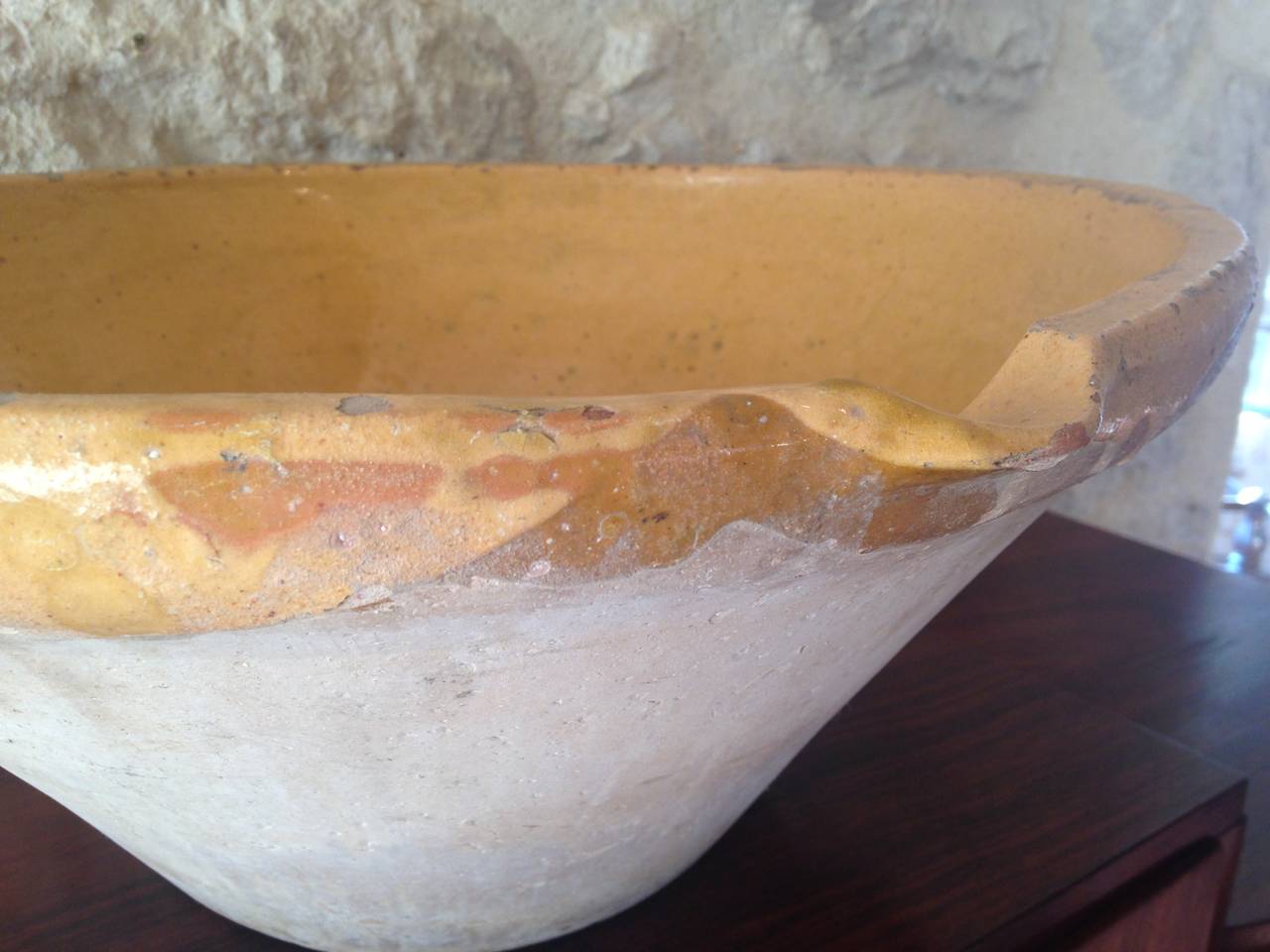 Rustic French Ochre-Glazed Dairy Bowl