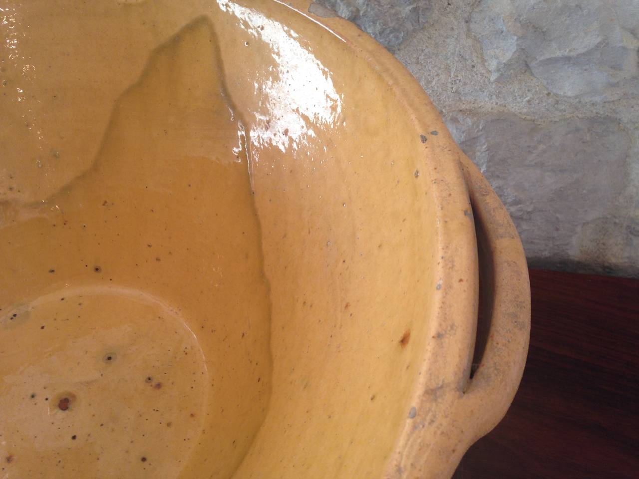 Hand-Crafted French Ochre-Glazed Dairy Bowl