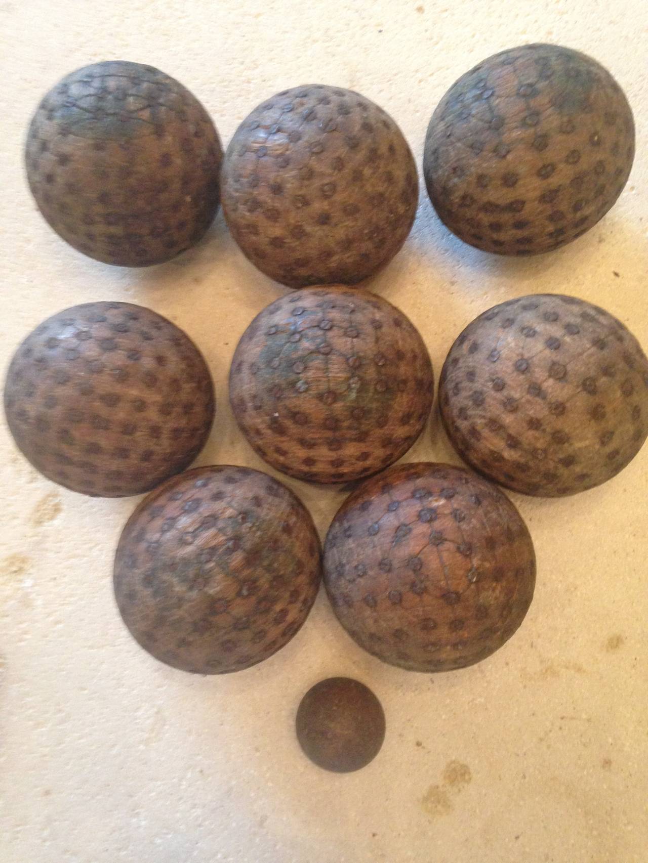 Hand-Carved Complete Set of Napoleon III Studded Oak Boules