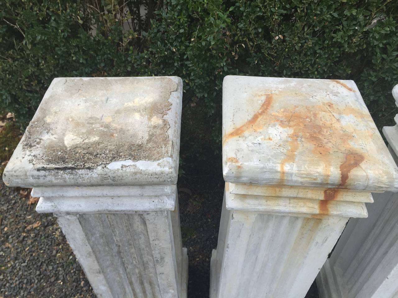 Neoclassical Two Pairs of Tall Fluted Cast Stone Pedestals