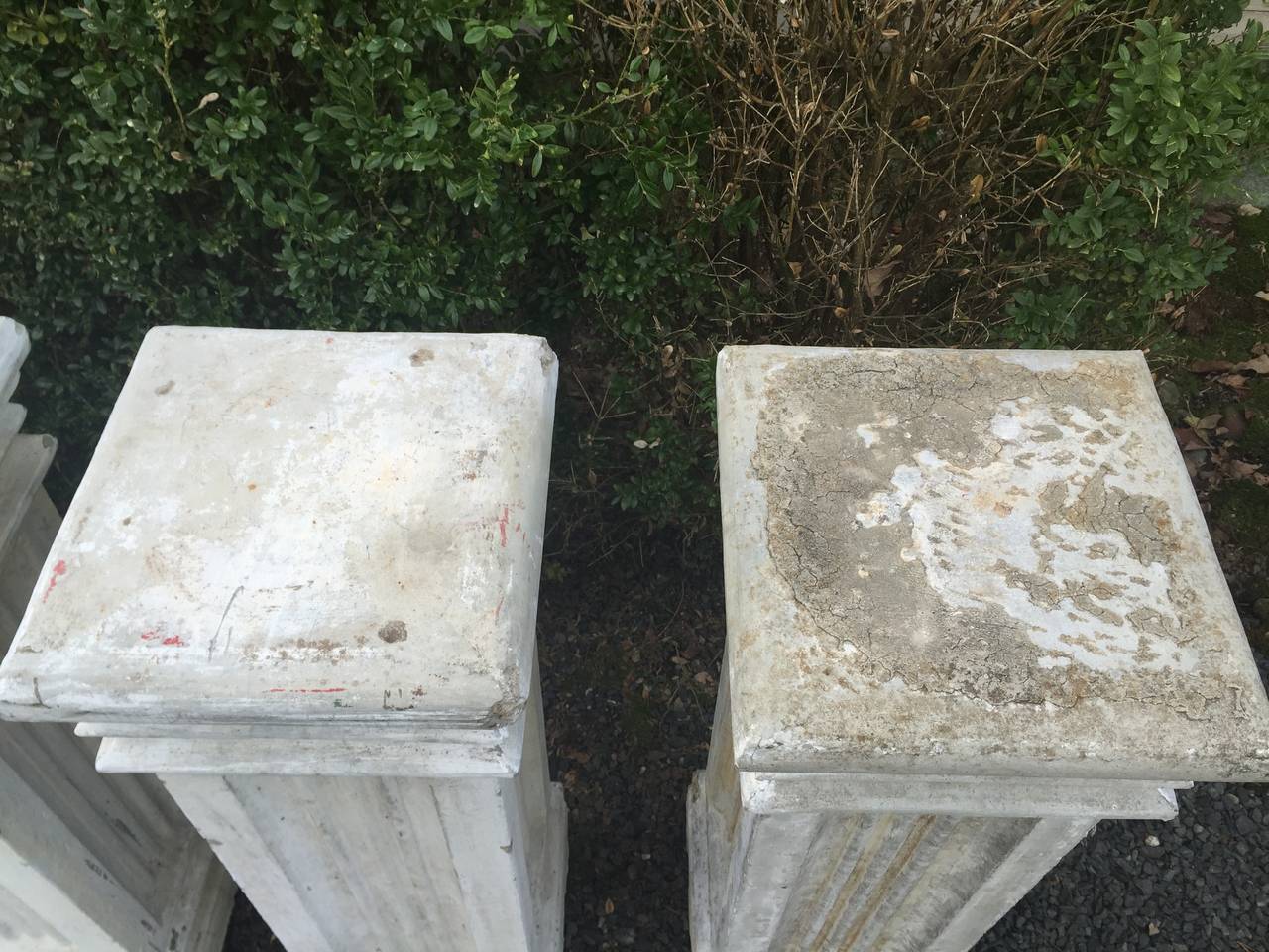 French Two Pairs of Tall Fluted Cast Stone Pedestals