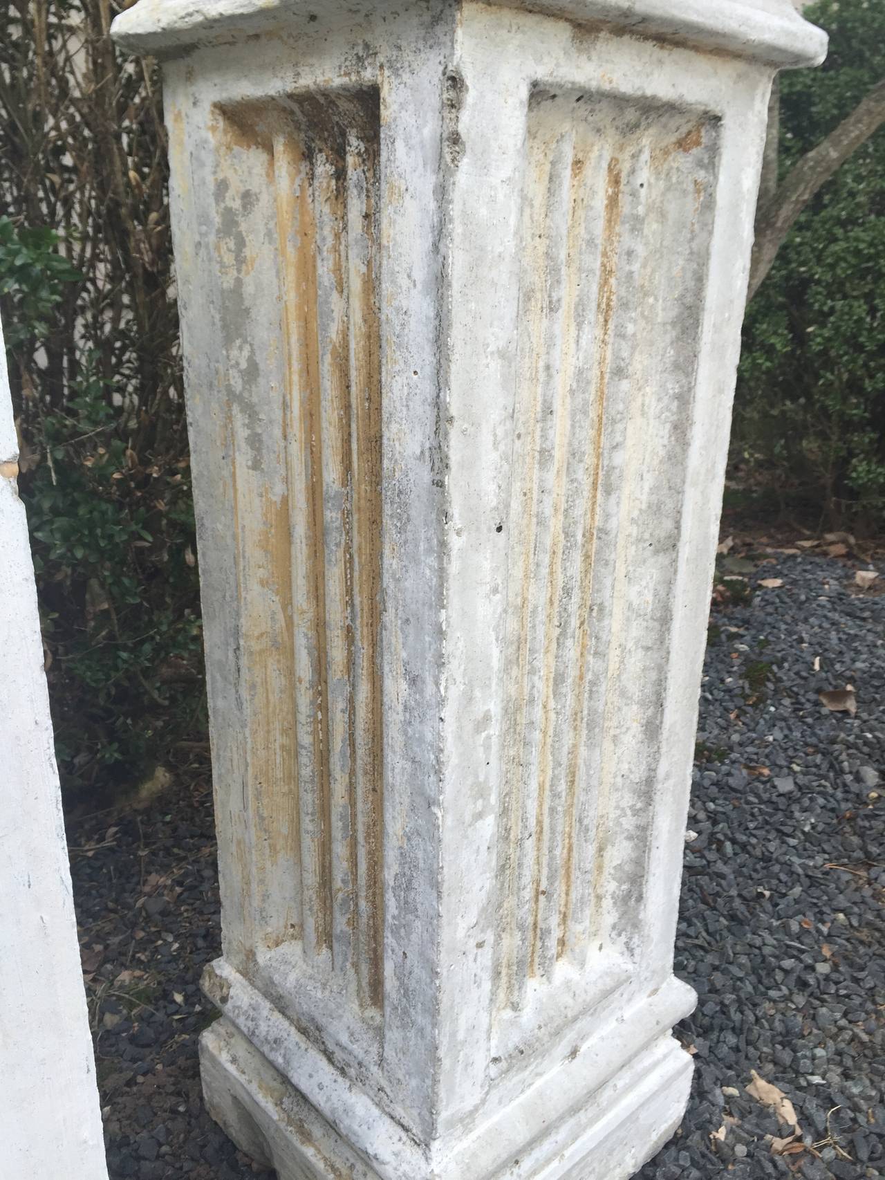 Molded Two Pairs of Tall Fluted Cast Stone Pedestals