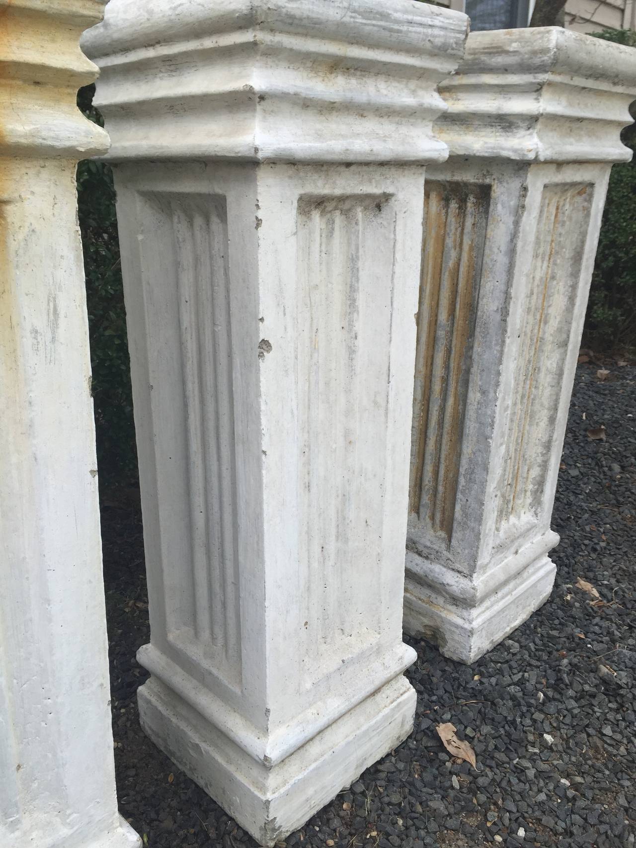Two Pairs of Tall Fluted Cast Stone Pedestals In Excellent Condition In Woodbury, CT