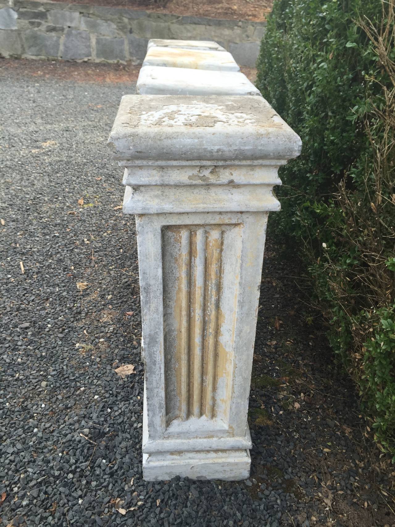 20th Century Two Pairs of Tall Fluted Cast Stone Pedestals