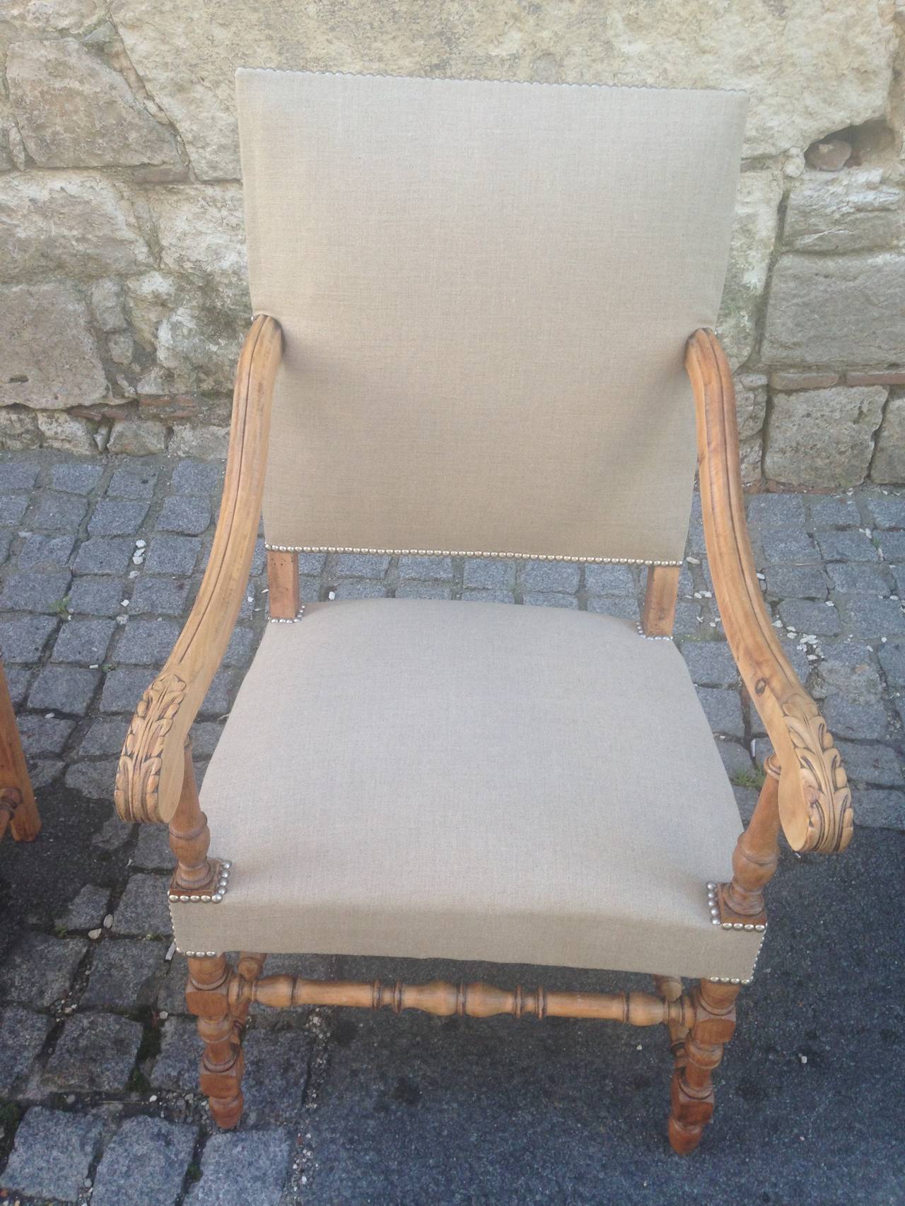 We found these marvellous chairs outside St. Émilion, but in tattered rose-colored velvet and in old varnish surface. But thanks to our marvellous French atelier, they have been sanded, waxed to a soft glow, and reupholstered in antique French