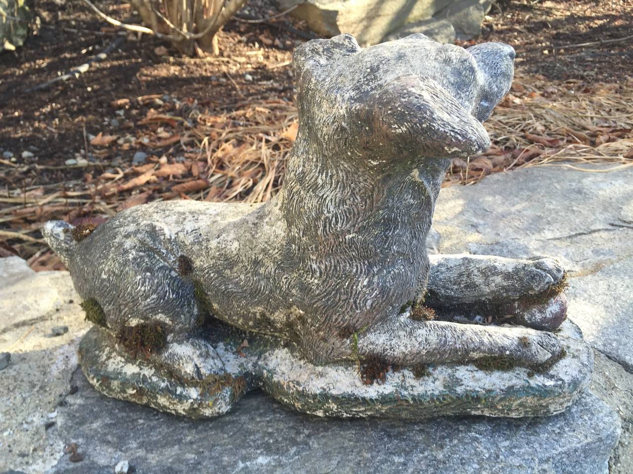 English Cast Stone Puppy Statue with Ball In Excellent Condition In Woodbury, CT