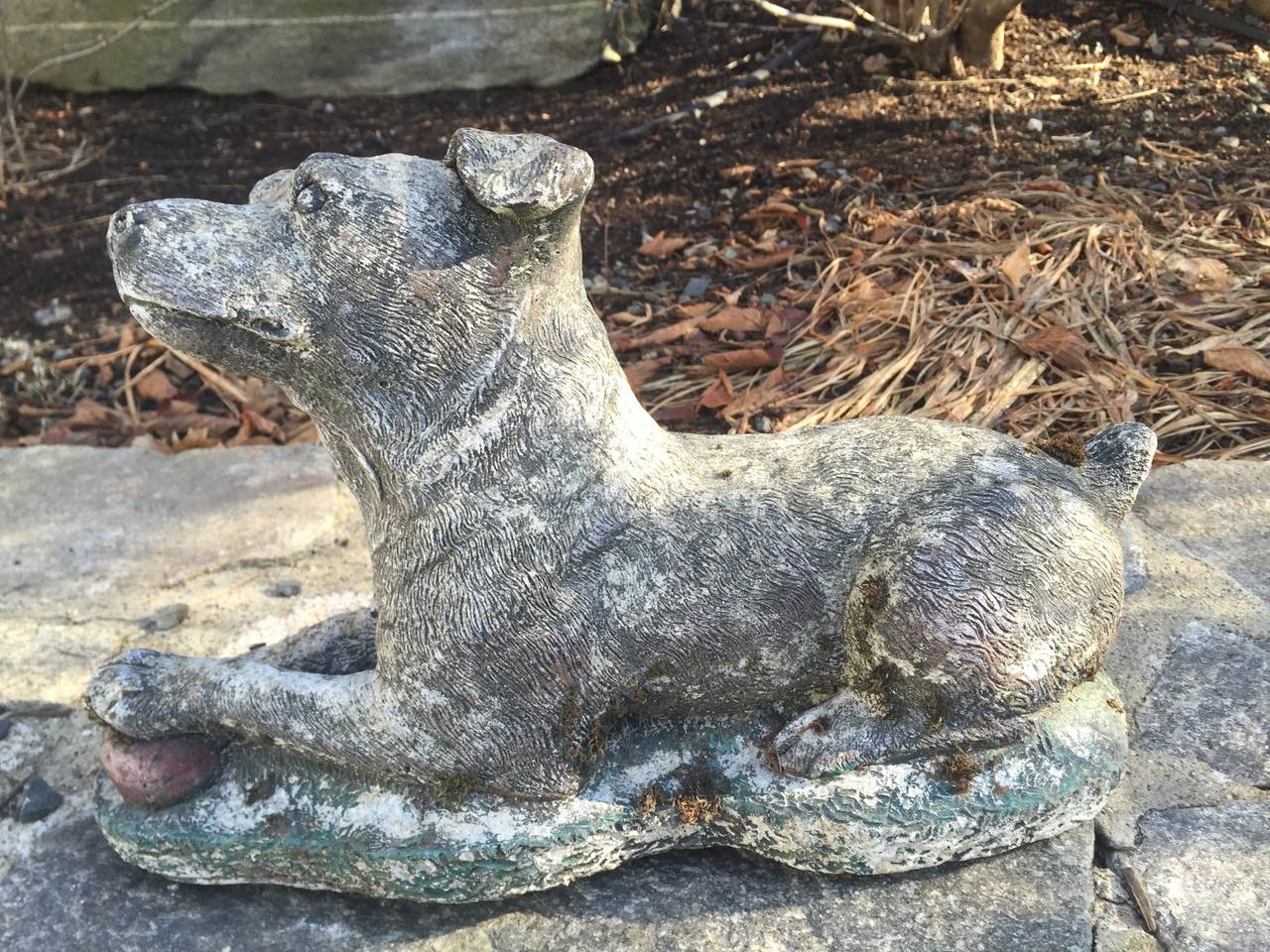 English Cast Stone Puppy Statue with Ball 2