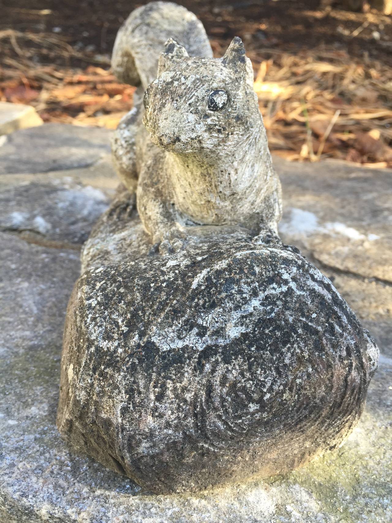 20th Century English Cast Stone Squirrel on Log Statue