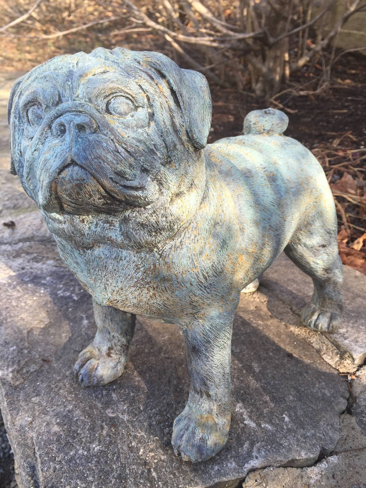 English Lifesize Verdigris Bronze Pug