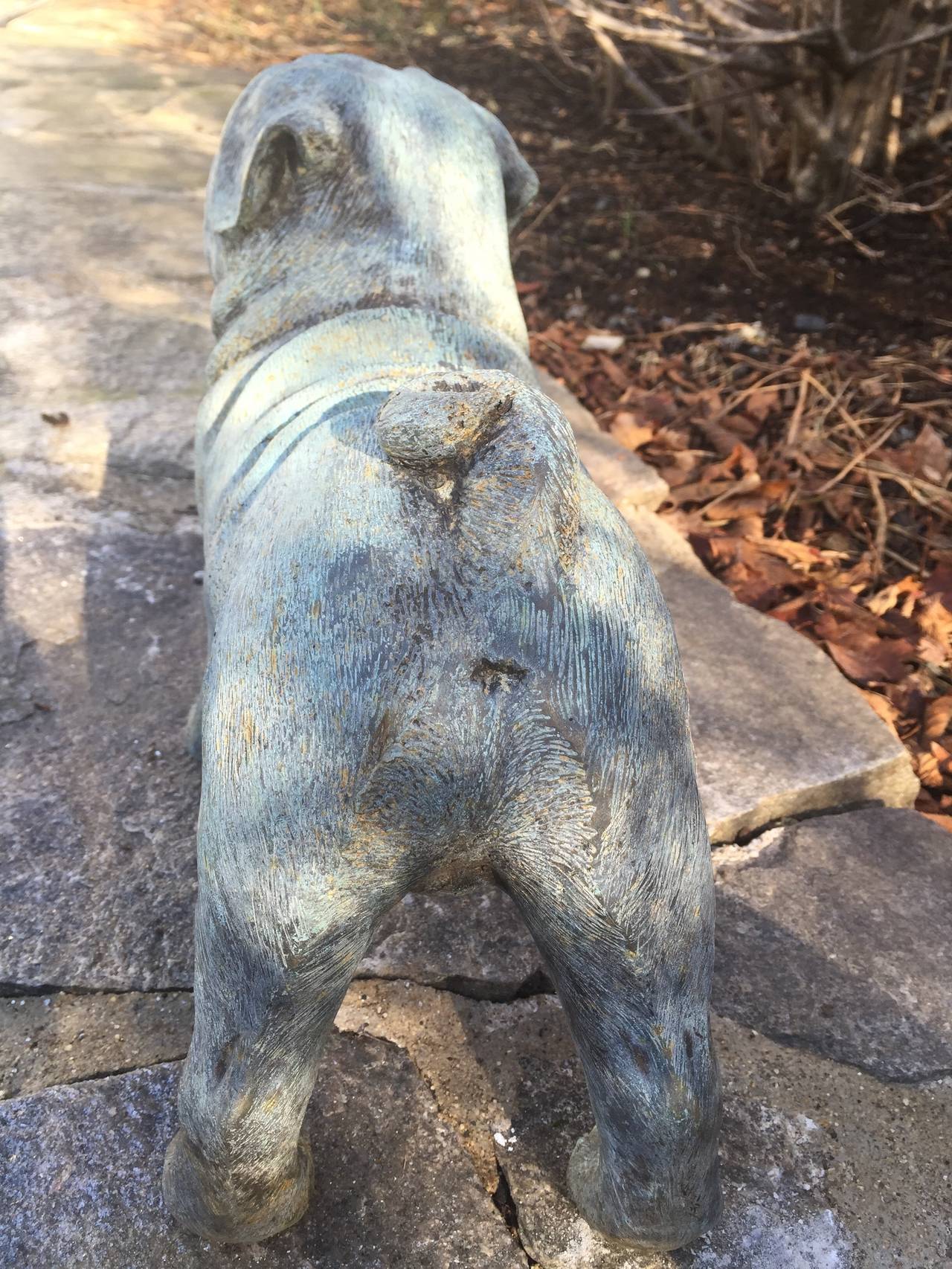 Lifesize Verdigris Bronze Pug In Excellent Condition In Woodbury, CT