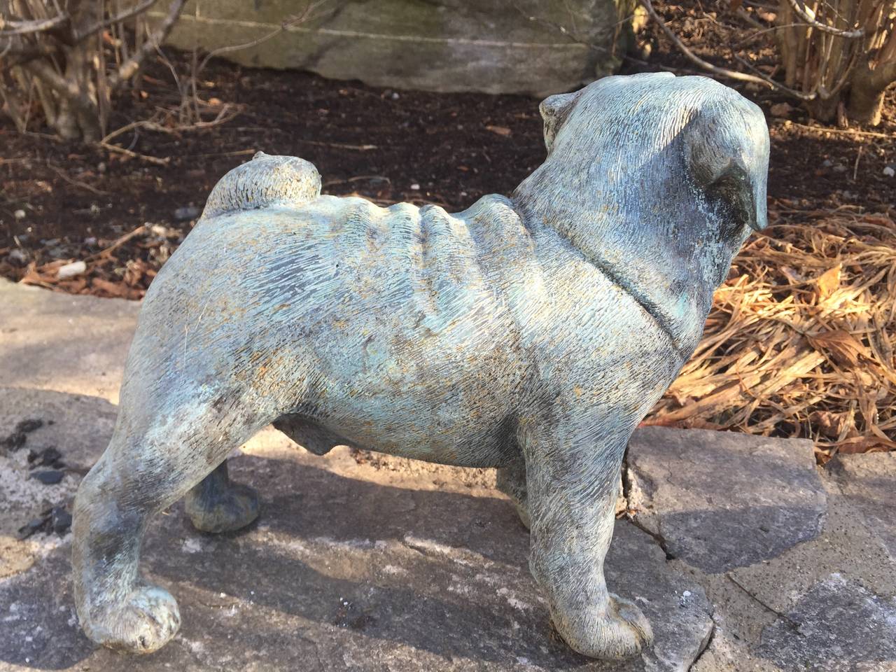 20th Century Lifesize Verdigris Bronze Pug