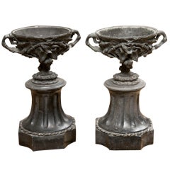Fabulous Pair French Bronze and Marble Garniture Urns