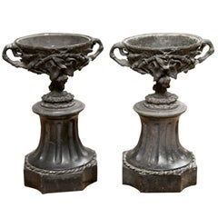 Fabulous Pair of French 19th Century Bronze and Marble Garniture Urns