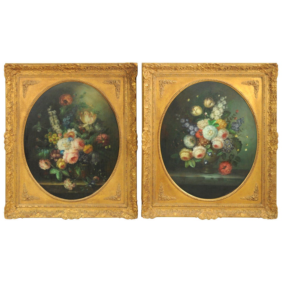 Pair of Dutch Floral Still Life Paintings For Sale