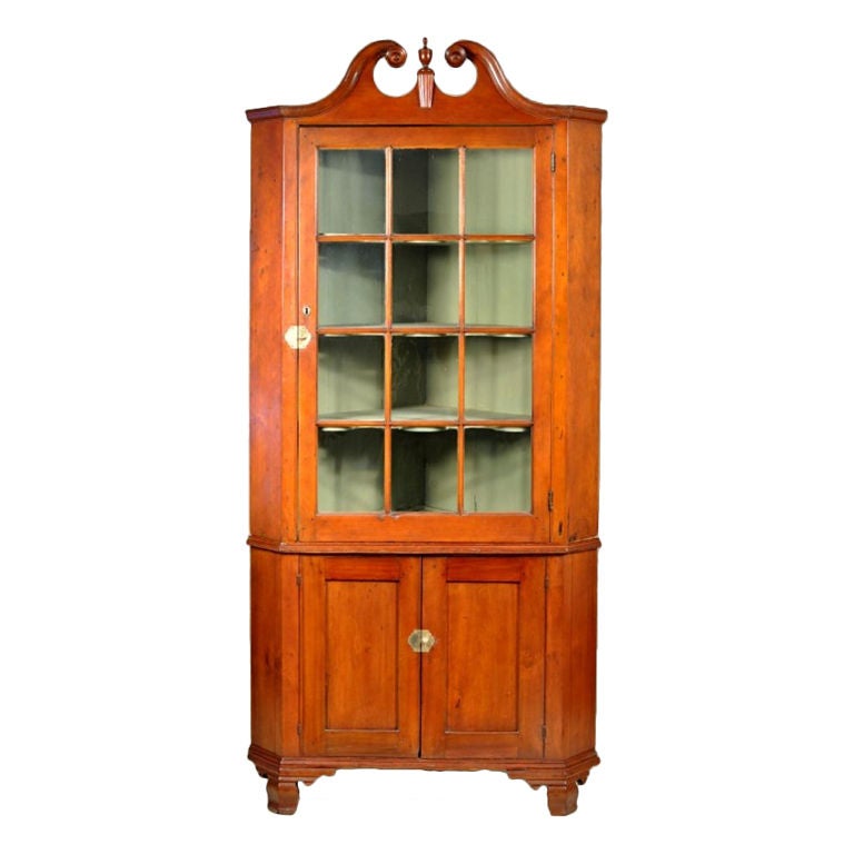 Federal Scroll Top Corner Cabinet For Sale