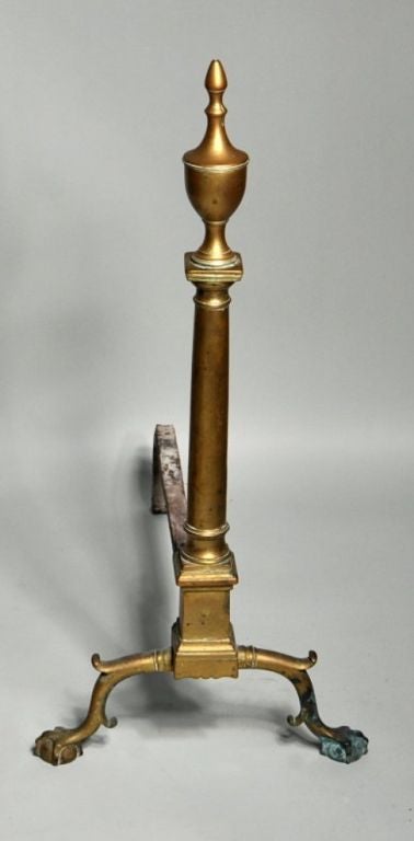American Pair Philadelphia Chippendale Brass Andirons For Sale