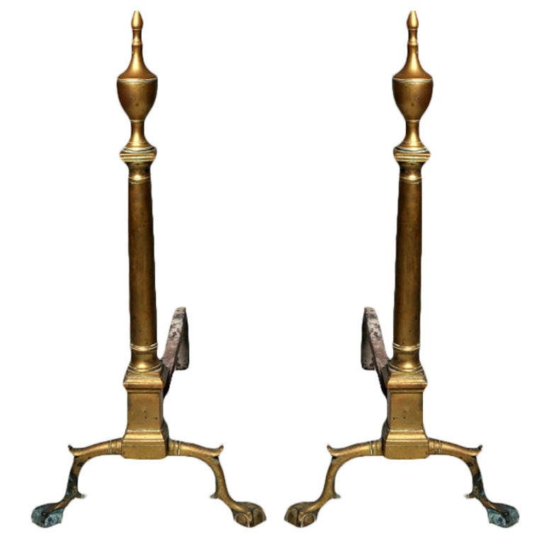 Pair Philadelphia Chippendale Brass Andirons For Sale
