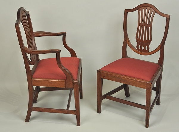 Set 10 Hepplewhite Carved Mahogany Dining Chairs