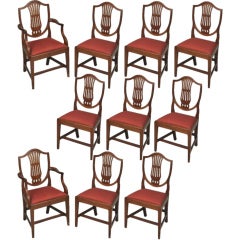 Set 10 Hepplewhite Carved Mahogany Dining Chairs