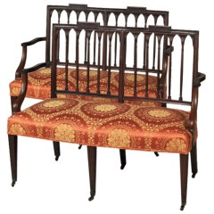 Pair Hepplewhite Carved Mahogany Double Chairback Settees