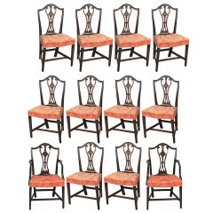 Set 12 Hepplewhite Carved Mahogany Dining Chairs
