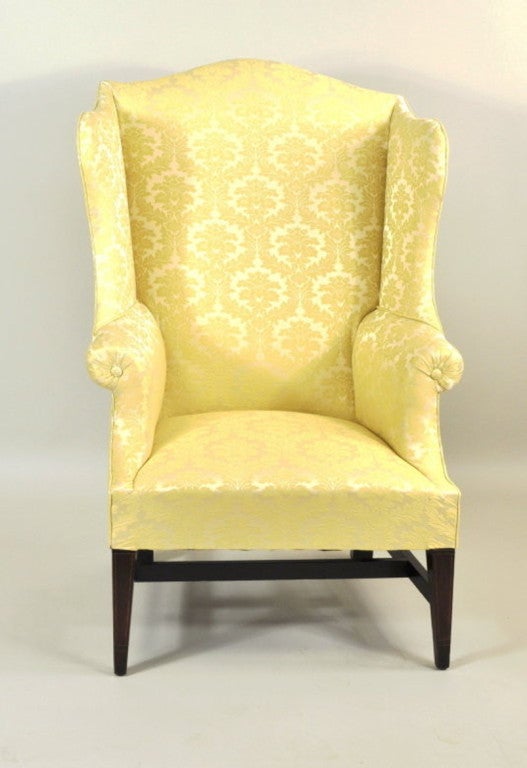 American Hepplewhite Inlaid Mahogany Wing Chair For Sale