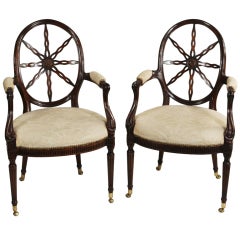 Pair of George III Style Carved Mahogany Armchairs