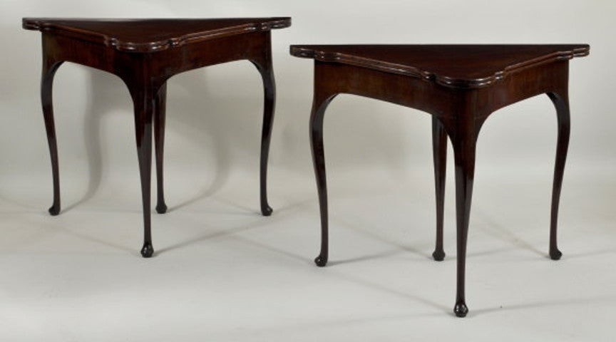 Pair of Continental Queen Anne Mahogany Game Tables