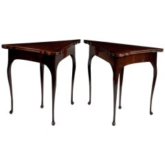 Antique Pair of Continental Queen Anne Mahogany Game Tables