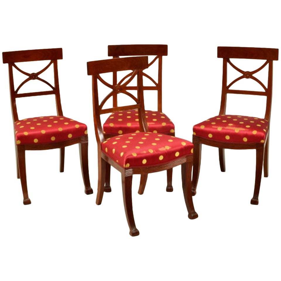 Set Four Neoclassical Carved Dining Chairs For Sale
