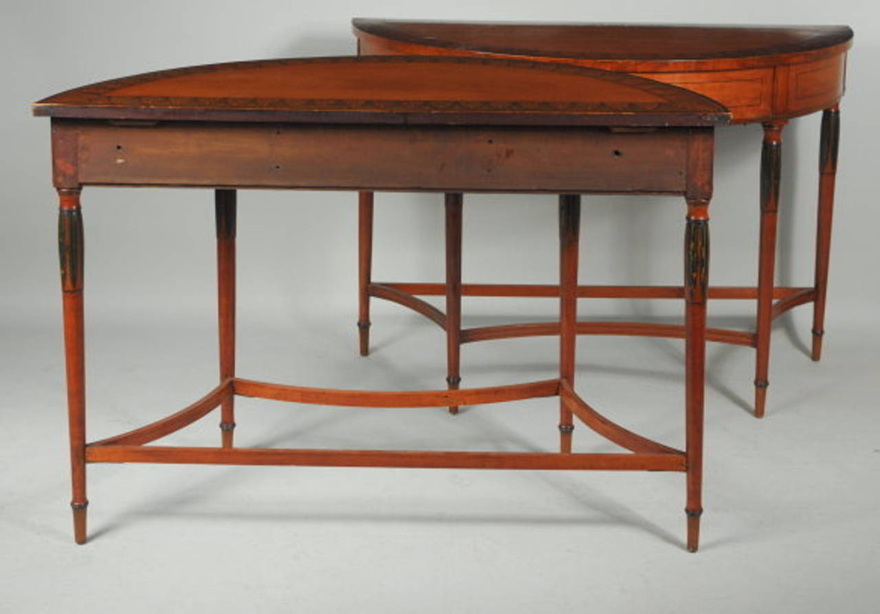 Very Fine Pair of George III Decorated Satinwood Console Tables For Sale 1