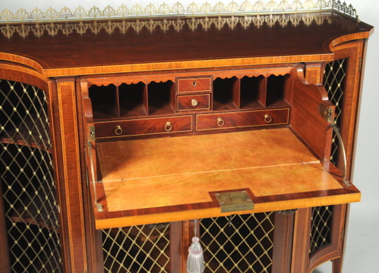 Inlay Rare Regency Inlaid Satinwood Credenza or Serving Cabinet For Sale