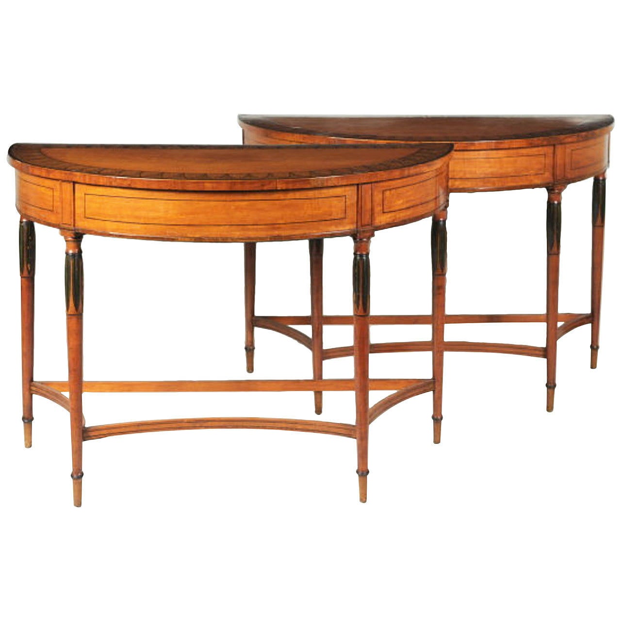 Very Fine Pair of George III Decorated Satinwood Console Tables For Sale