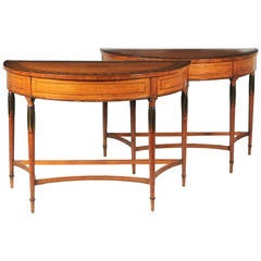 Very Fine Pair of George III Decorated Satinwood Console Tables