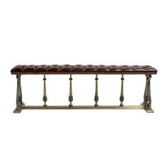 Vintage Upholstered leather bench with Brass base