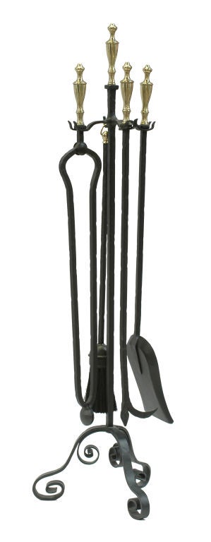Old Brass and Iron Fireplace Tools with stand