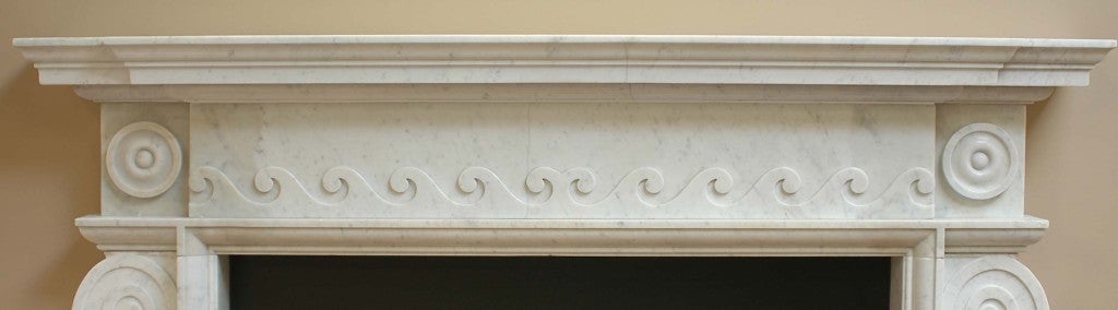 White and Grey Marble Mantel with Wave Design