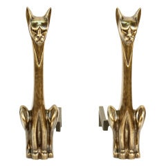 Modernist Cat Andirons