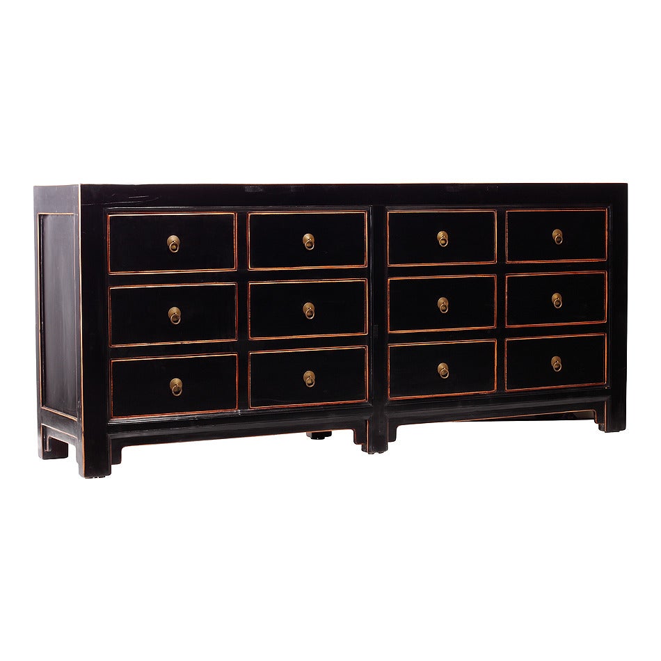 19th Century Antique Chinese Black Lacquered Sideboard