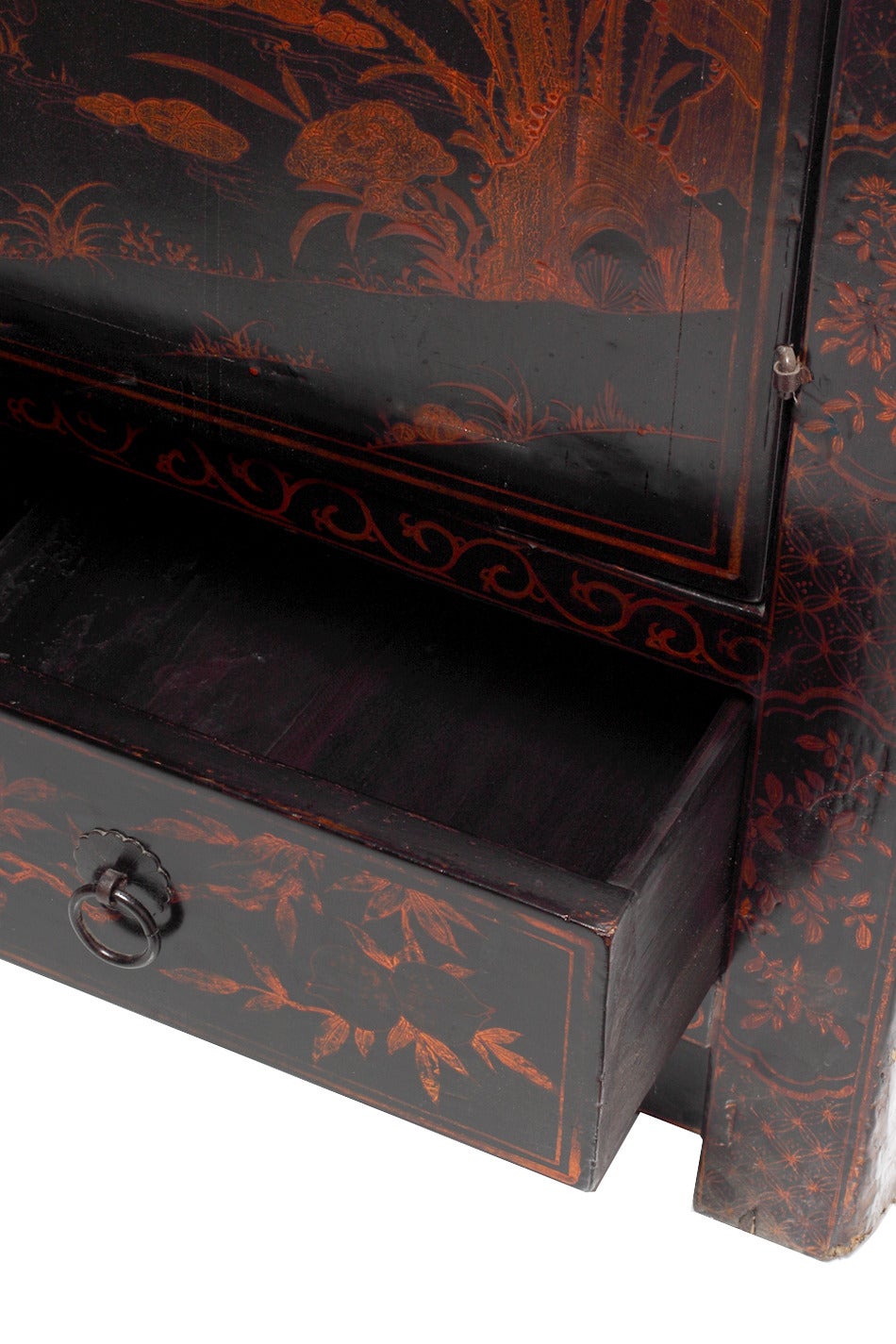 Wood Black Lacquered Cabinet with Hand-Painted Landscape from China, 19th Century