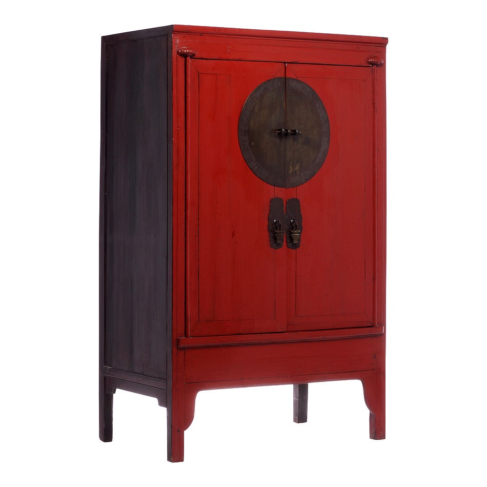 Qing Antique Chinese Red Armoire Wedding Cabinet