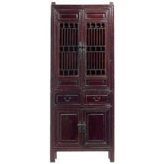 Dark Brown Chinese Kitchen Cabinet with Fretwork Doors the Late 19th Century