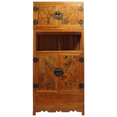 Tall Two Section Burl Wood Cabinet with Four Doors