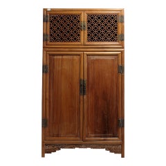 Antique Large Kitchen Cabinet Armoire with Fretwork Top from 19th Century, China