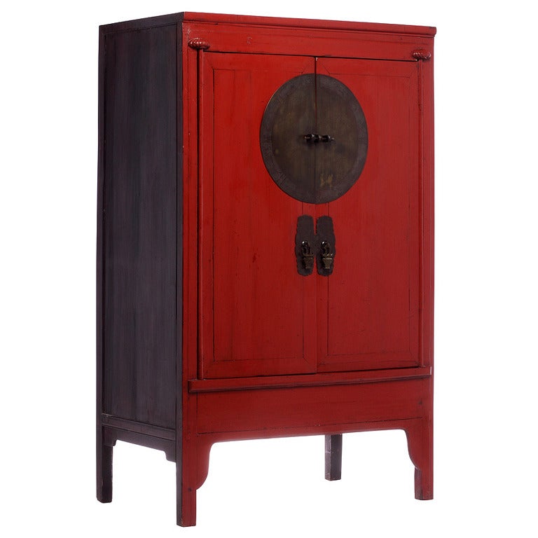 Antique Chinese Red Armoire Wedding Cabinet