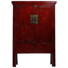 Hand-Painted Chinoiserie and Red Lacquer Armoire from China, 19th Century