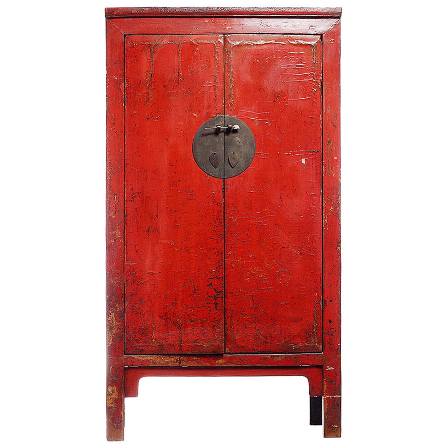19th Century Chinese Large Red Lacquered Armoire With Iron Hardware At 1stdibs