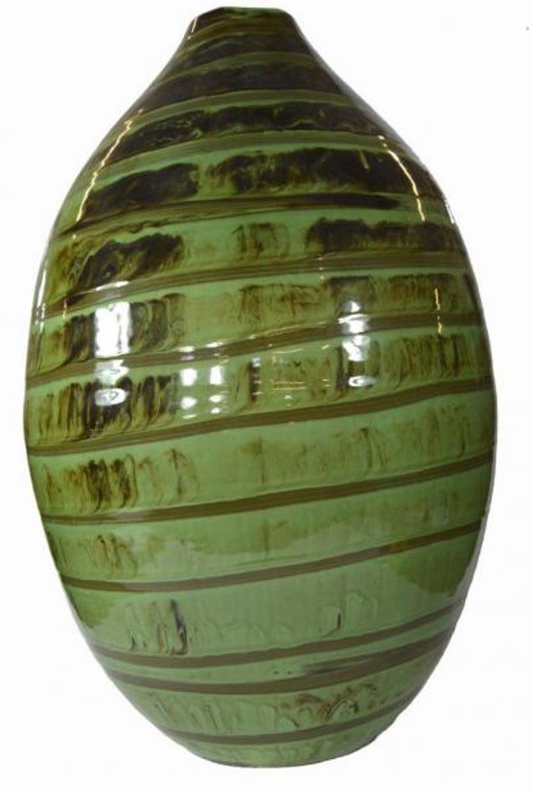 Modern Artisan Large Incised Green Glaze Ceramic Vase from Thailand, 20th Century