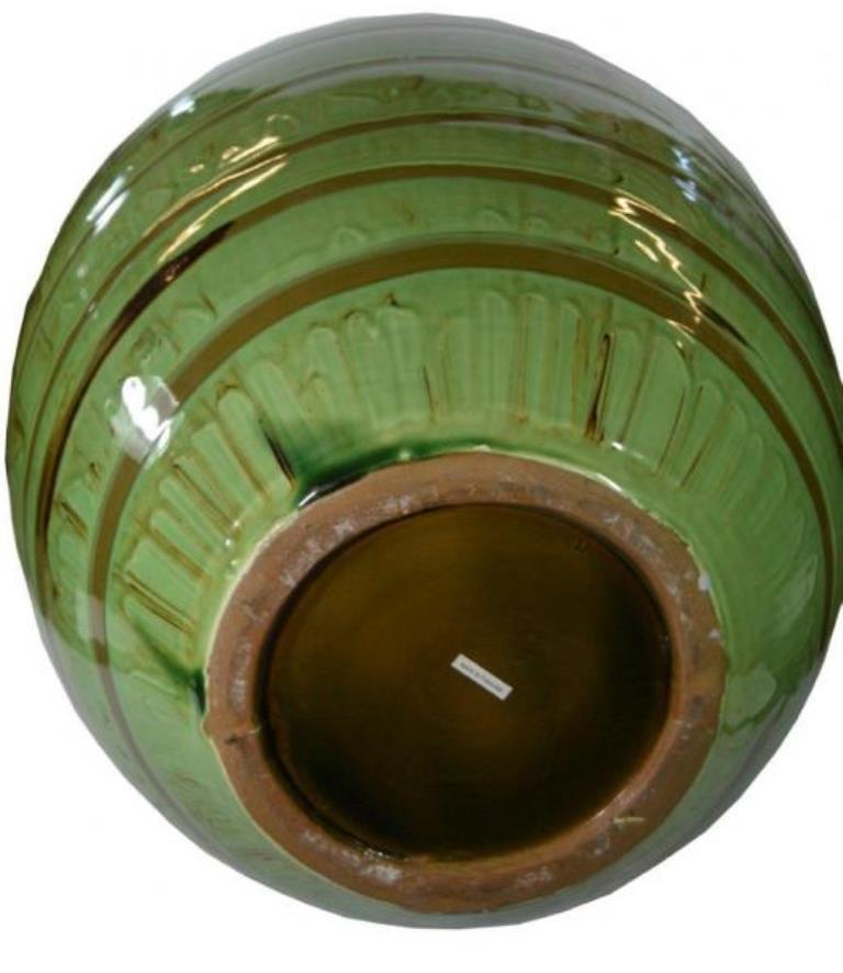 Glazed Artisan Large Incised Green Glaze Ceramic Vase from Thailand, 20th Century