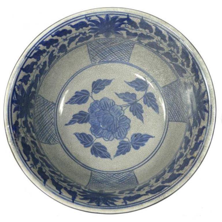 Blue and White Crackle Patina Porcelain Wash Basin from, China, 20th Century 1